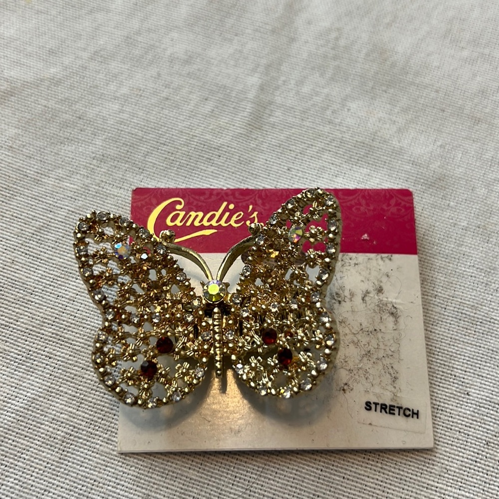 ⭐️ Candie’s NWT butterfly adjustable expandable stretch ring gold rhinestones OS